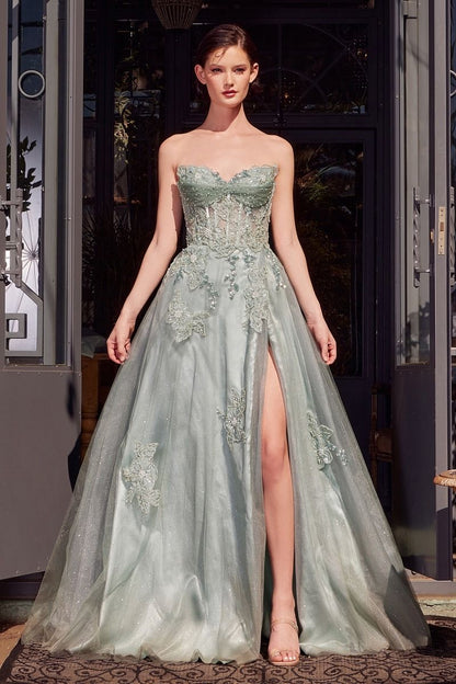 Strapless Layered Tulle Ball Gown
