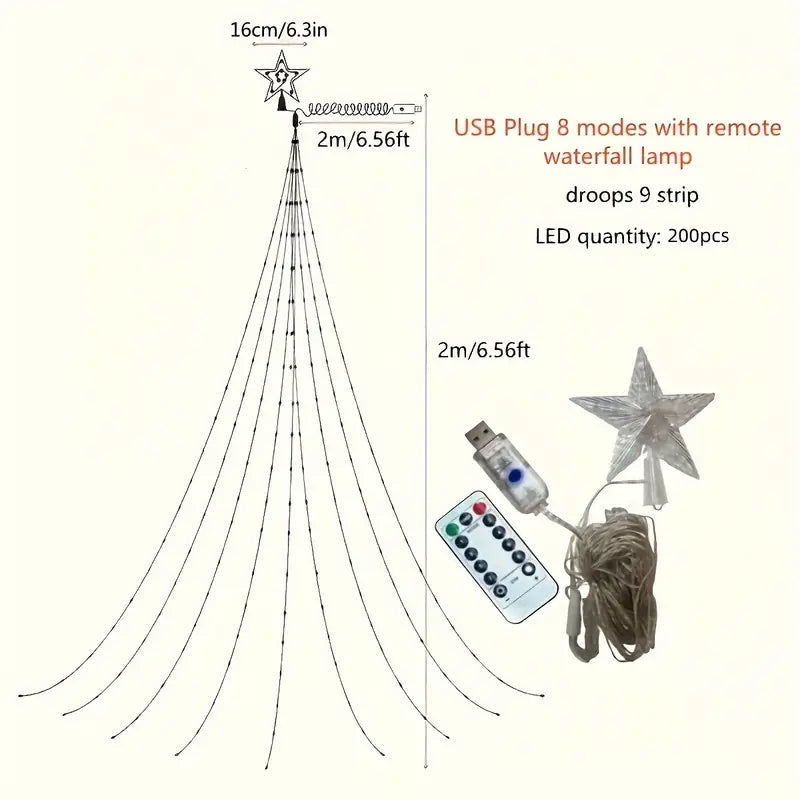 Dazzling Drapes: 200 LED Waterfall Lights for Christmas Trees