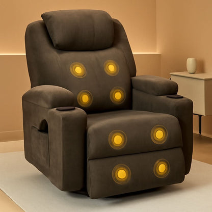 Brown Fabric Recliner Chair With 360 Swivel Massage