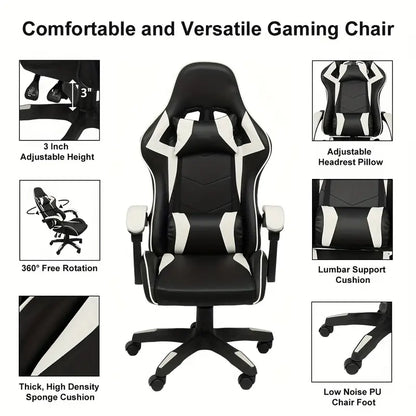 Ultimate Gaming Throne: Reclining High Back PU Leather Gaming Chair with Ergonomic Design and Memory Foam Cushion