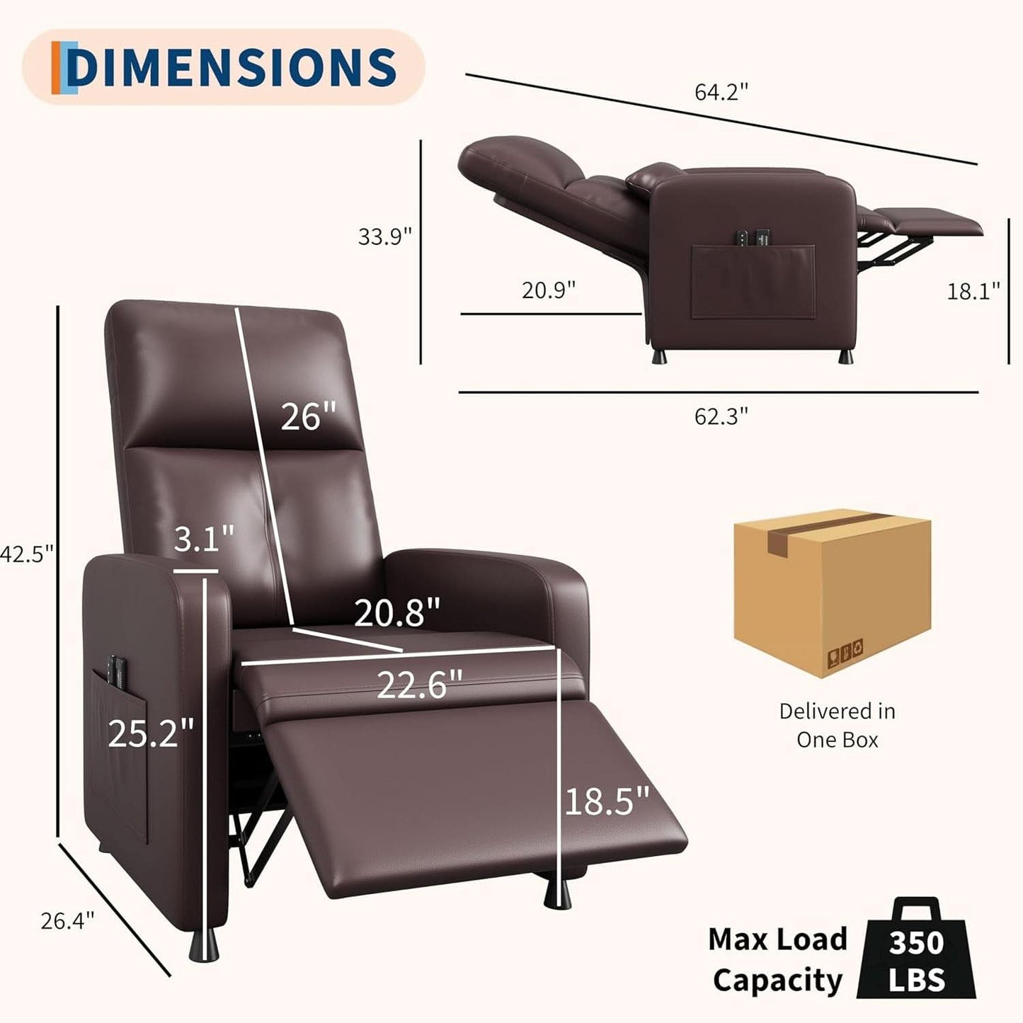 Power Recliner Chair With Heating Massage Tall Back