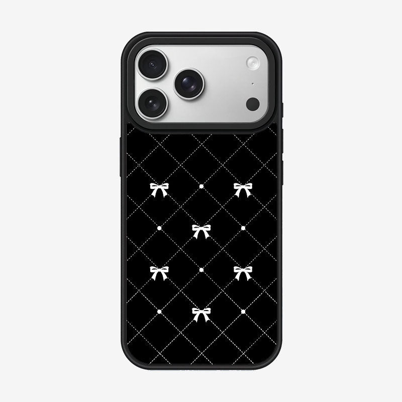 Casey Gilded Pearl Bow Black Magnetic Matte Phone Case – Anti-Fingerprint Protective Cover