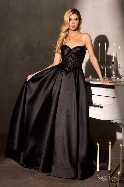Strapless Satin A-Line Dress