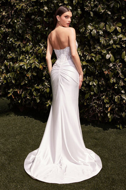 Strapless satin & lace off white dress