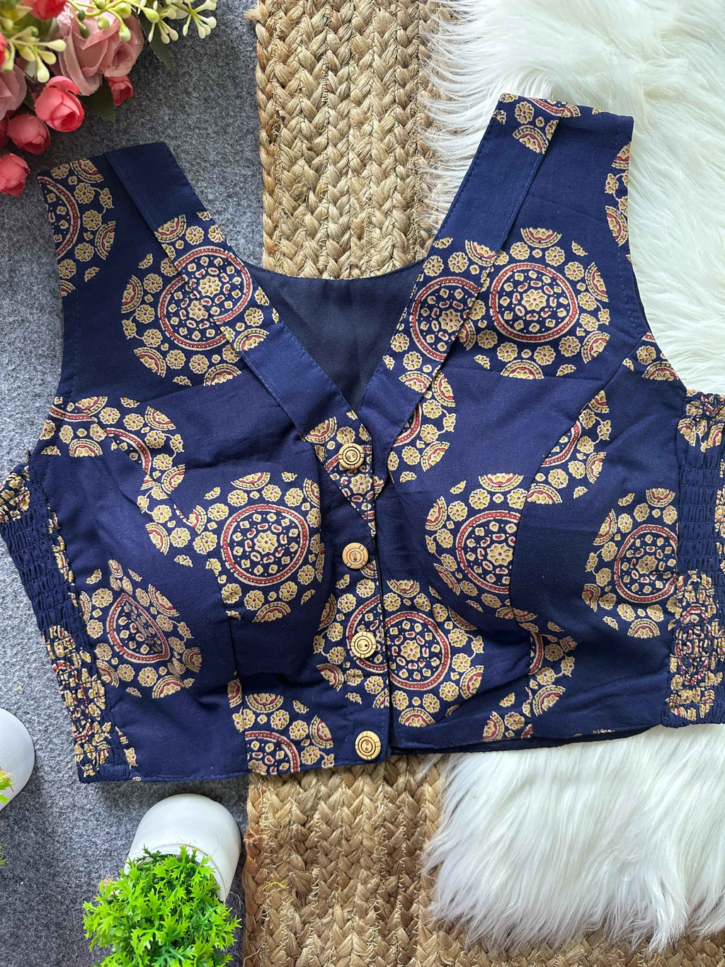 Midnight Ajrakh Cotton Blouse