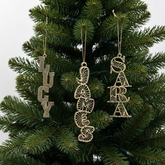 Custom Antique Brass Christmas Ornament | Personalized Name Tag Décor | Set of 2 or 4