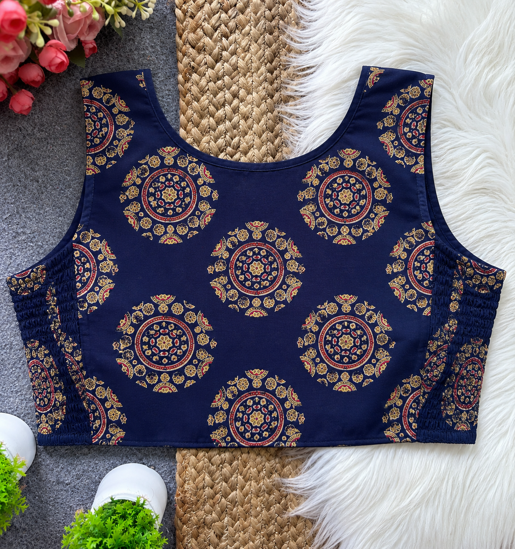 Midnight Ajrakh Cotton Blouse