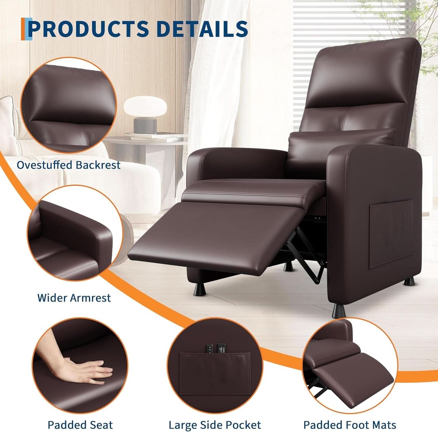 Power Recliner Chair With Heating Massage Tall Back