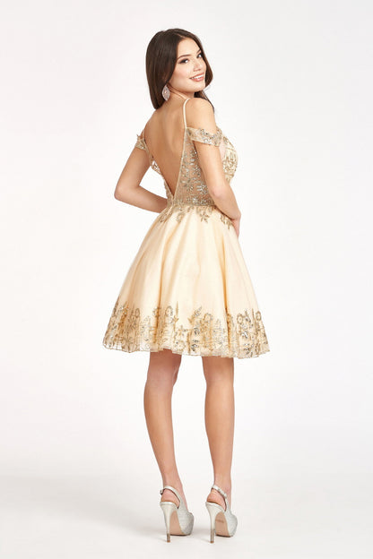 Glitter Embellished V-Neck Mesh Homecoming Dress