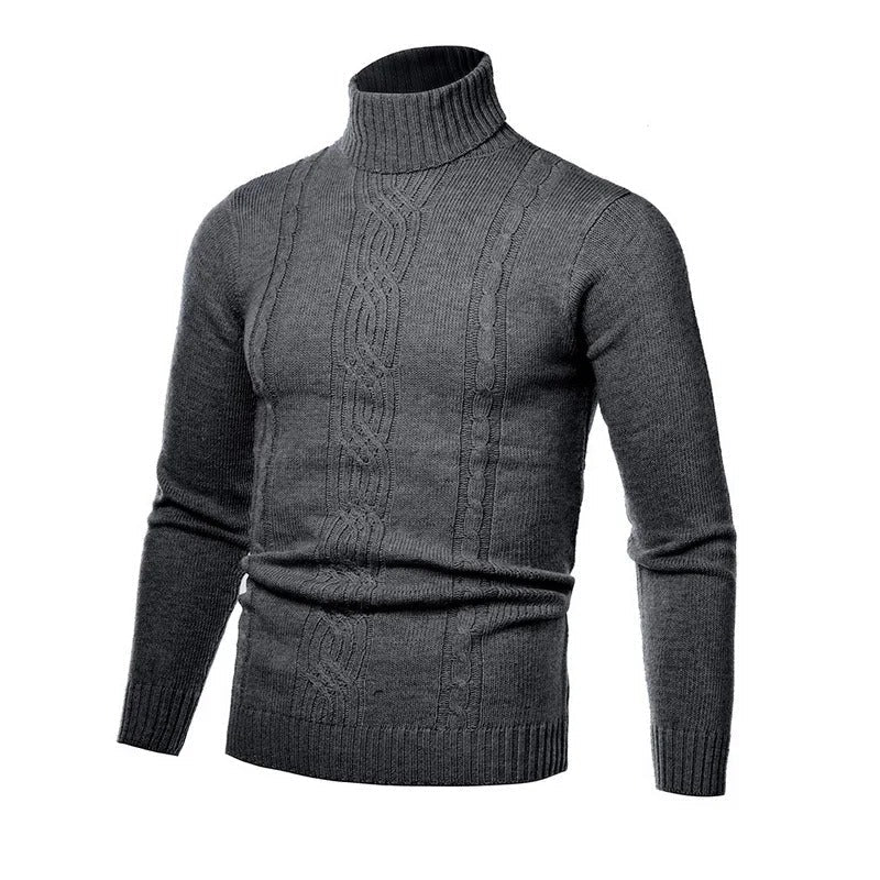 Men's Turtleneck Warm Pullover Knitted Sweater (Dark Grey)