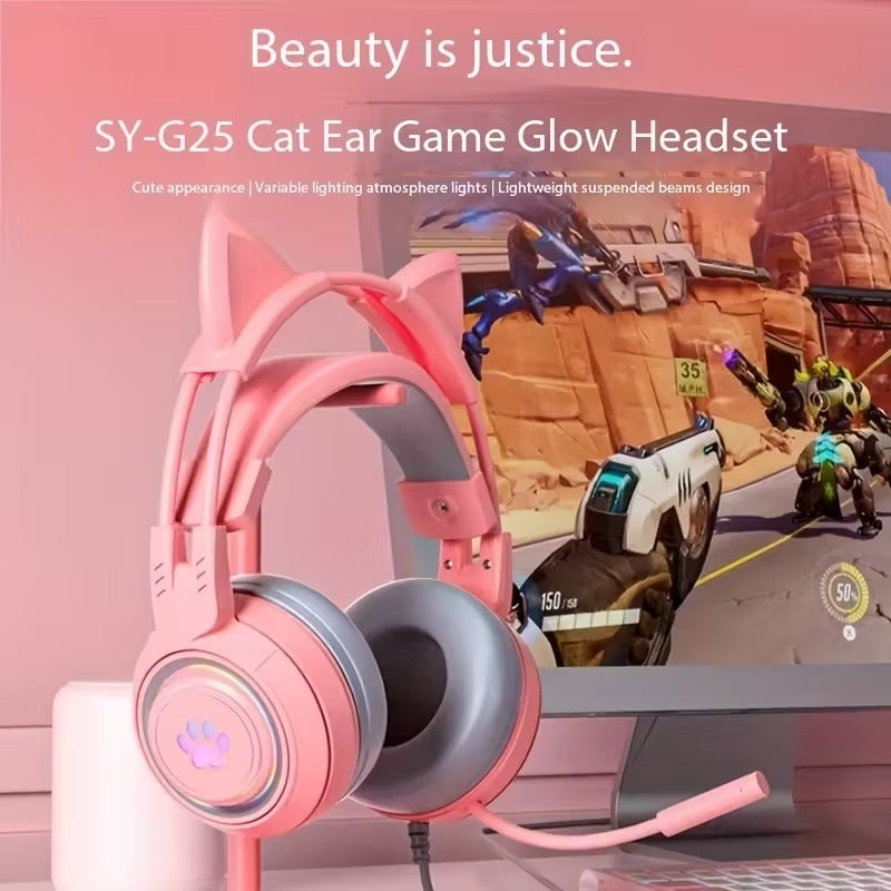 Cat Ear Gaming Headphones with RGB Lights
