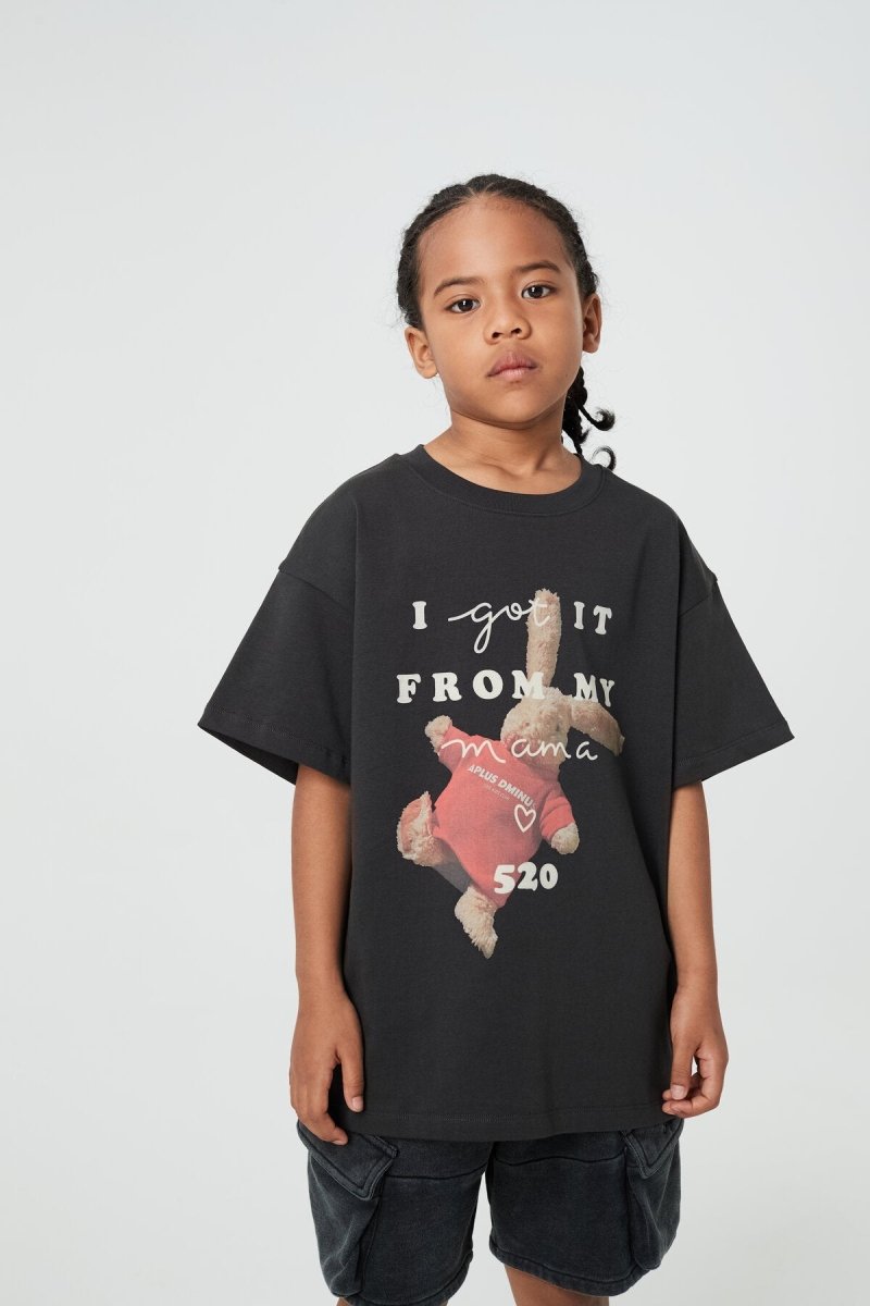Kids APLUS DMINUS Love Mom Bunny Graphic T-Shirt – 100% Cotton Boxy Fit Tee