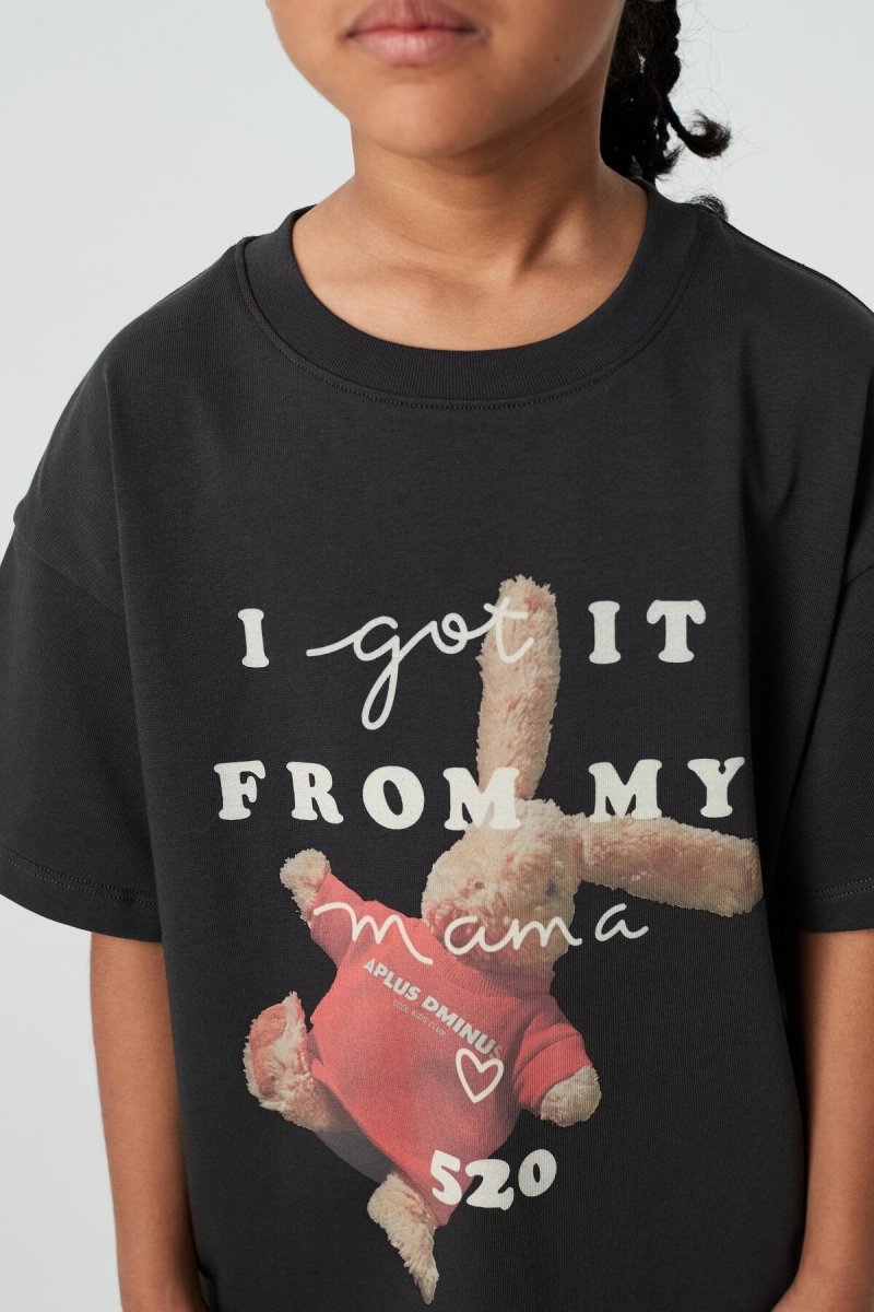 Kids APLUS DMINUS Love Mom Bunny Graphic T-Shirt – 100% Cotton Boxy Fit Tee