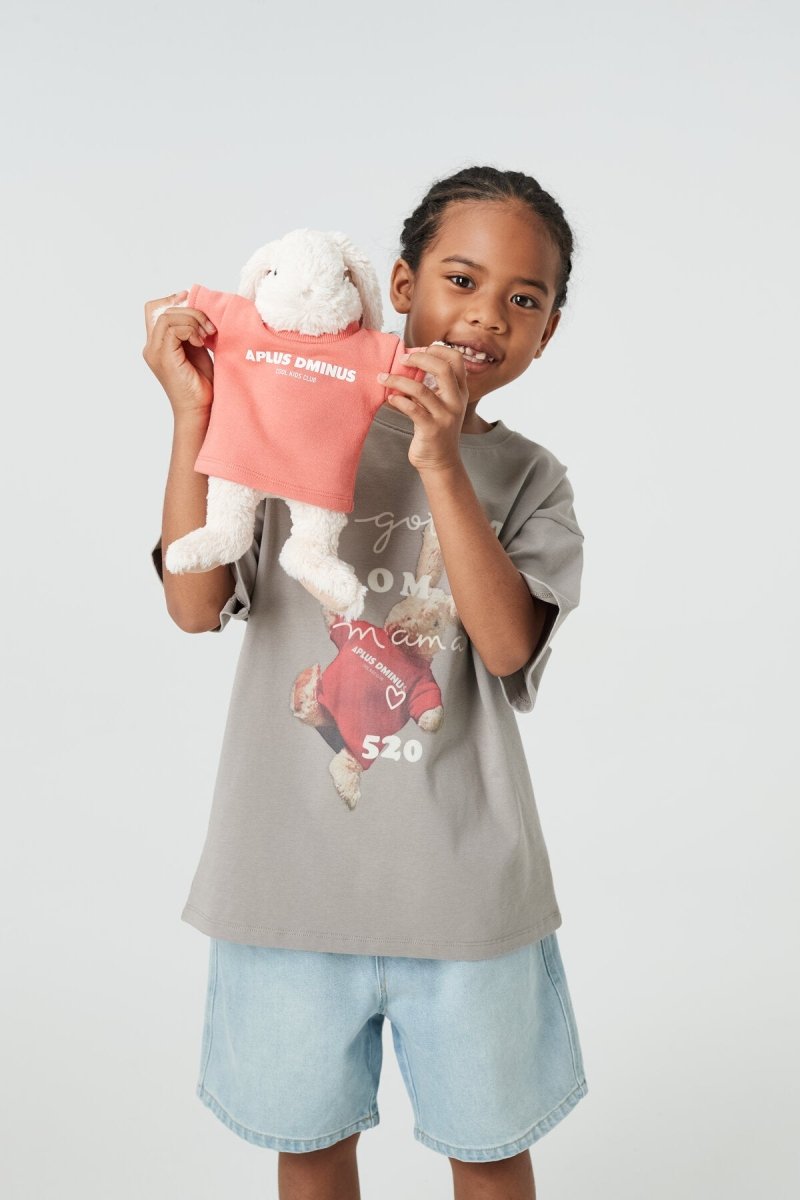 Kids APLUS DMINUS Love Mom Bunny Graphic T-Shirt – 100% Cotton Boxy Fit Tee