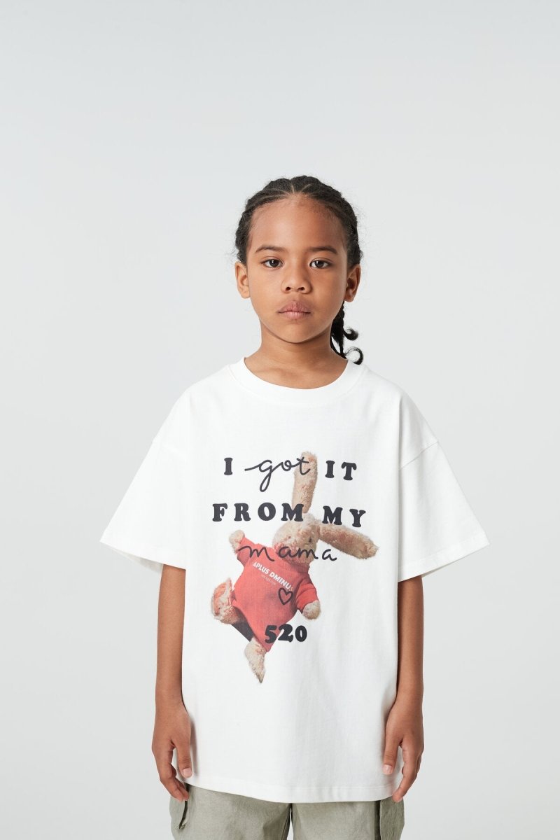 Kids APLUS DMINUS Love Mom Bunny Graphic T-Shirt – 100% Cotton Boxy Fit Tee