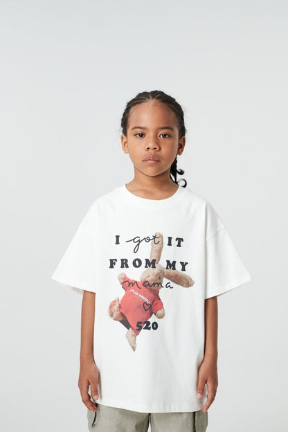 Kids APLUS DMINUS Love Mom Bunny Graphic T-Shirt – 100% Cotton Boxy Fit Tee