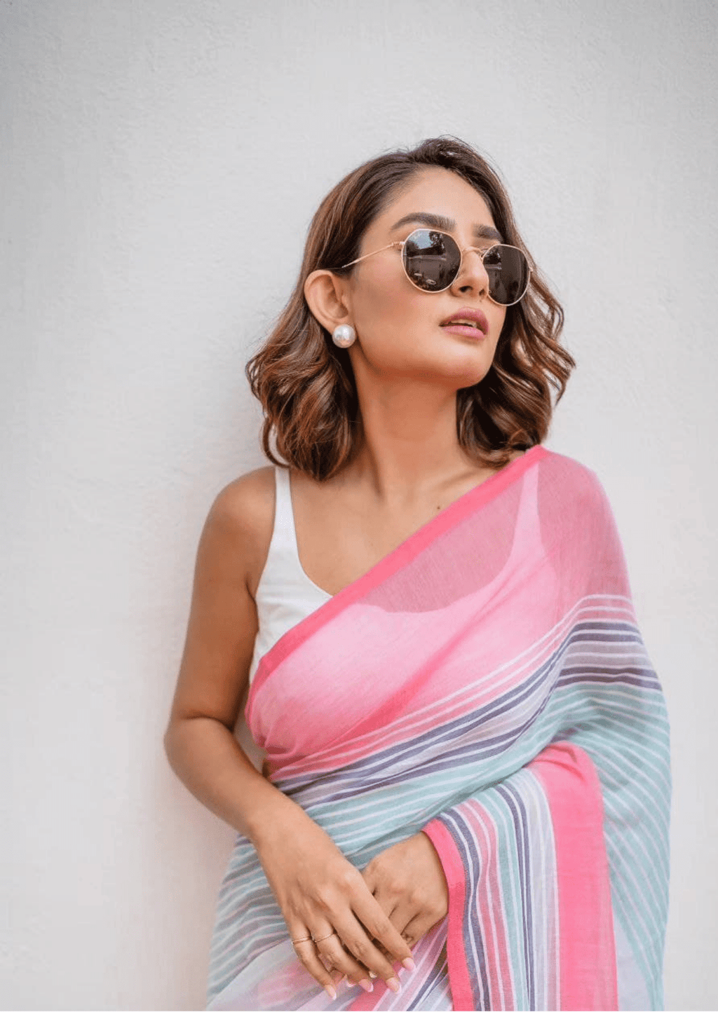 Meharika Pastel Stripe Linen Saree