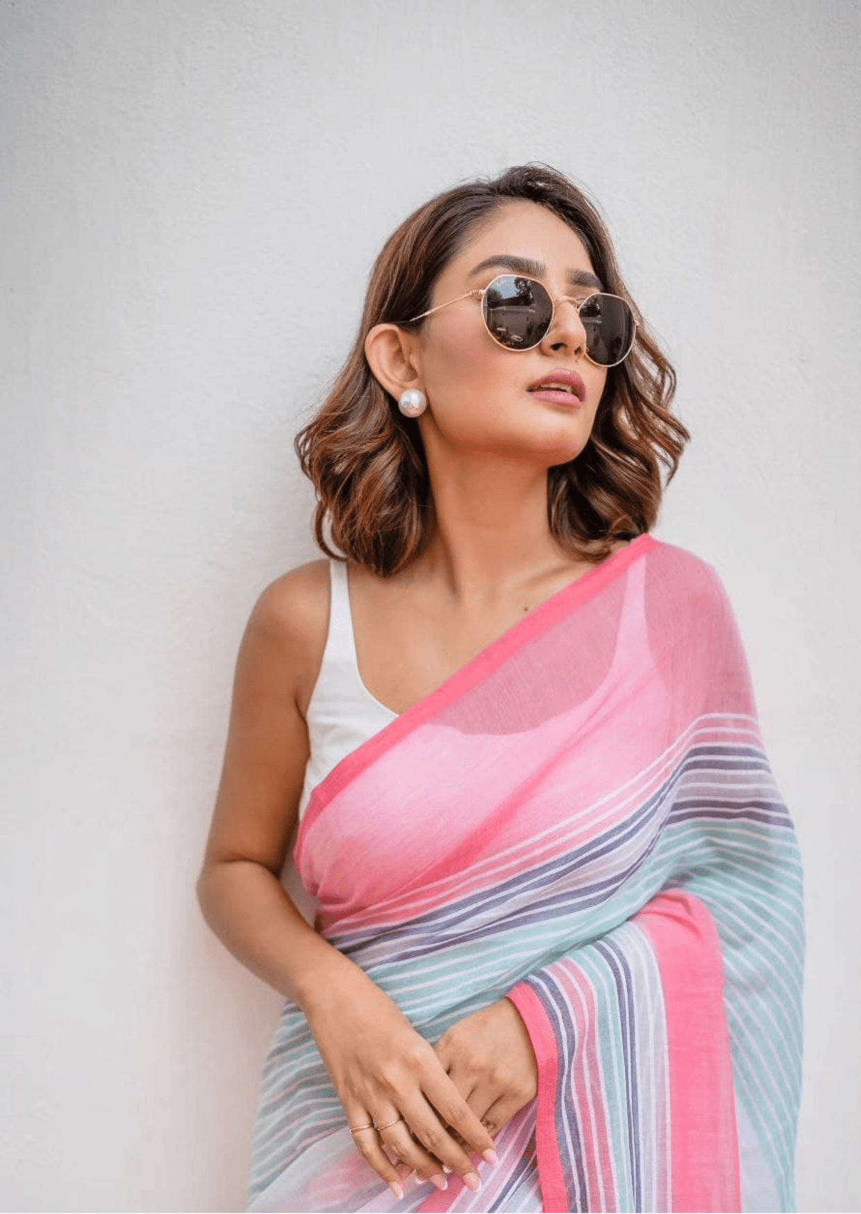 Meharika Pastel Stripe Linen Saree