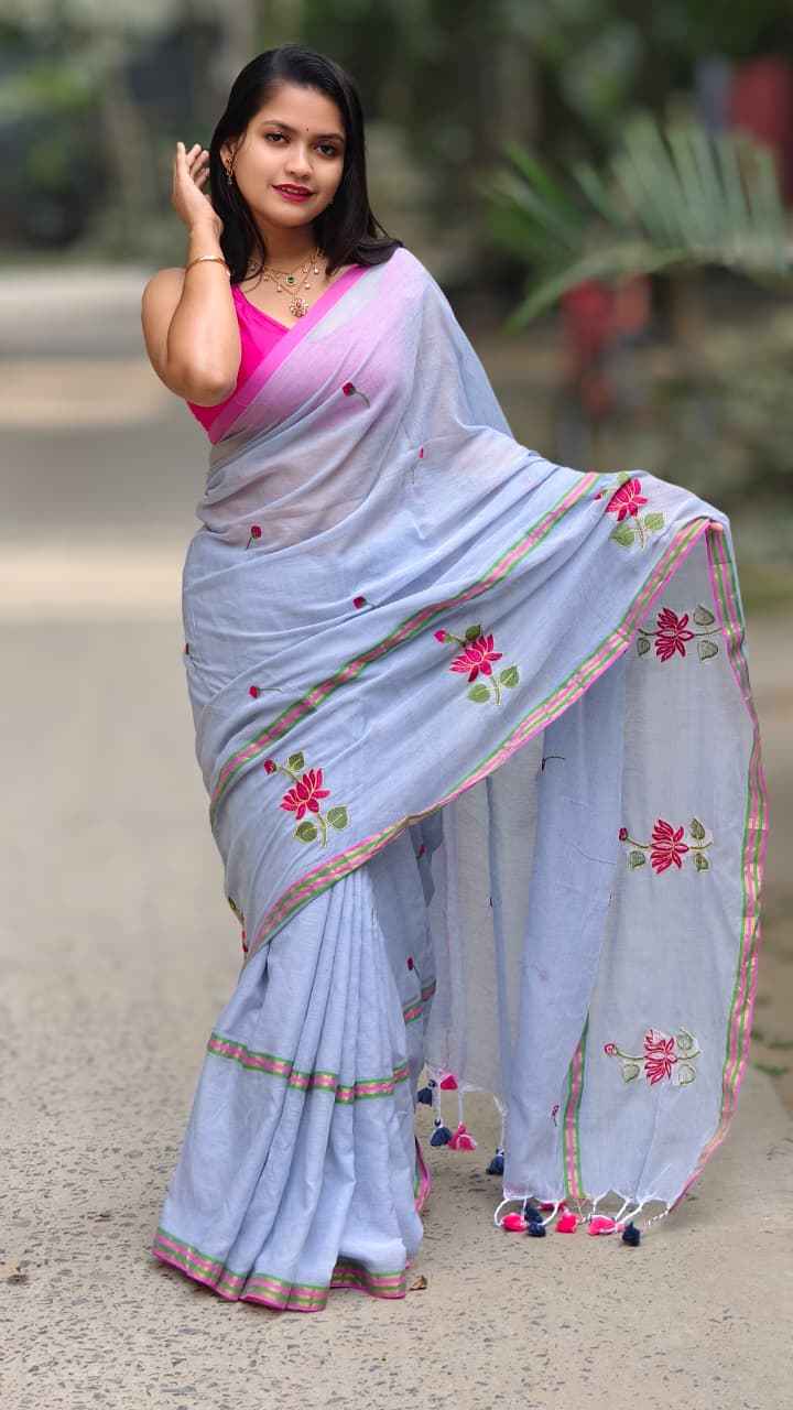 Misty Mul Cotton Embroidered Saree