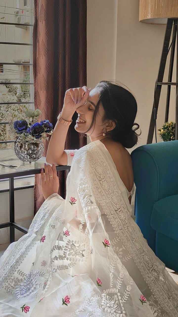 Noor-e-Kamal Lucknowi Embroidered Pure Organza Saree with Satin Silk Blouse
