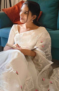 Noor-e-Kamal Lucknowi Embroidered Pure Organza Saree with Satin Silk Blouse