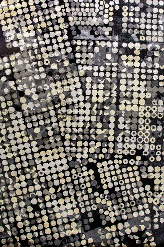 Hand Tufted Rug | Black, Ivory & Gold | Wool | Pebble by Rugfine