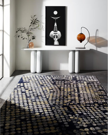 Hand Tufted Rug | Black, Ivory & Gold | Wool | Pebble by Rugfine