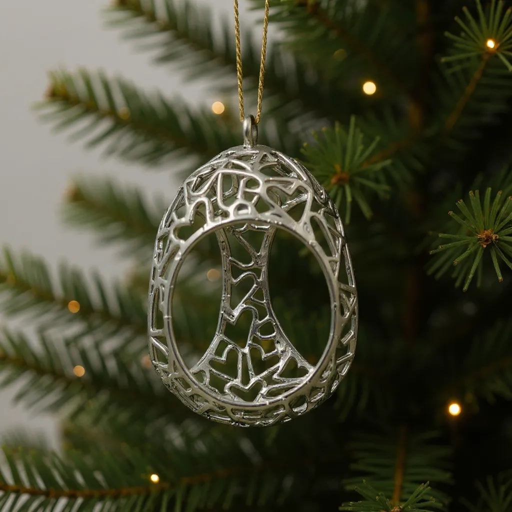 Open Heart egg Christmas ornament | Electroformed metallic bauble in gold, silver or antique | Set of 2 or 4