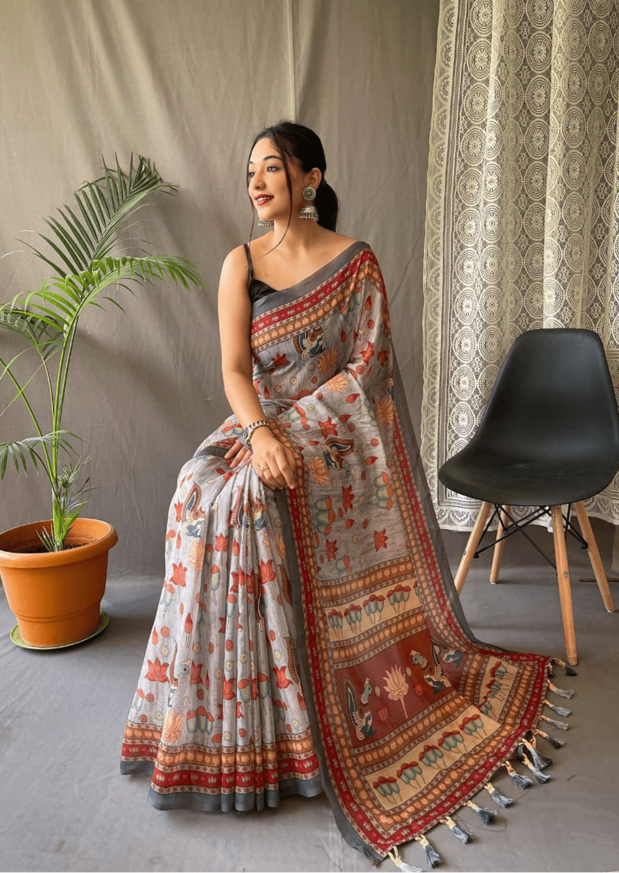 Pravya Kalamkari Malai Cotton Saree