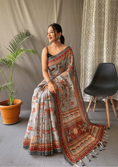 Pravya Kalamkari Malai Cotton Saree