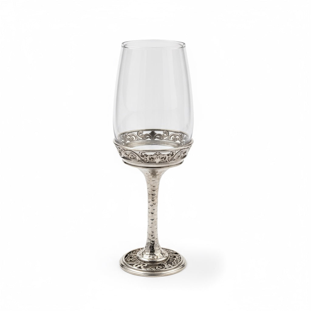 Personalized wine glasses set | electro-formed metal base in gold, silver or antique | set of 2 or 4