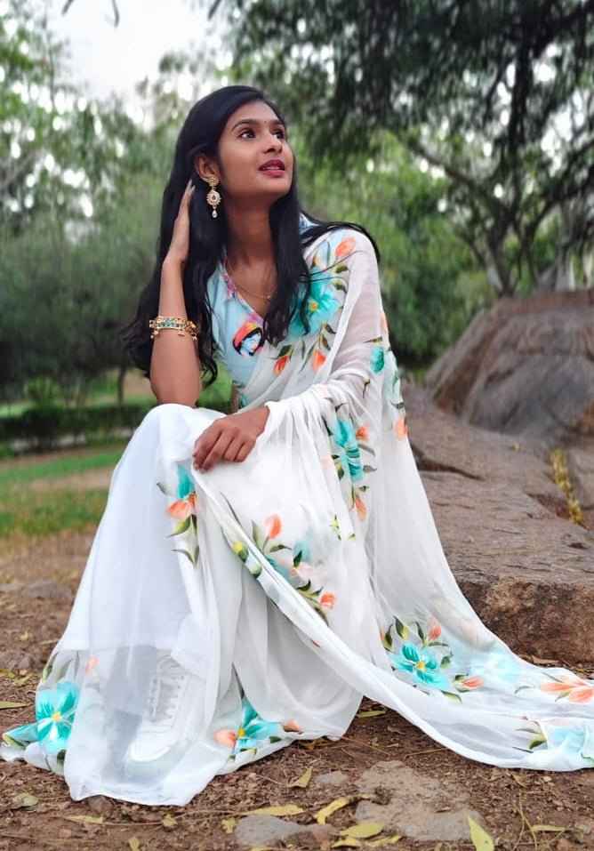 Pushpika Handpainted Chiffon Saree