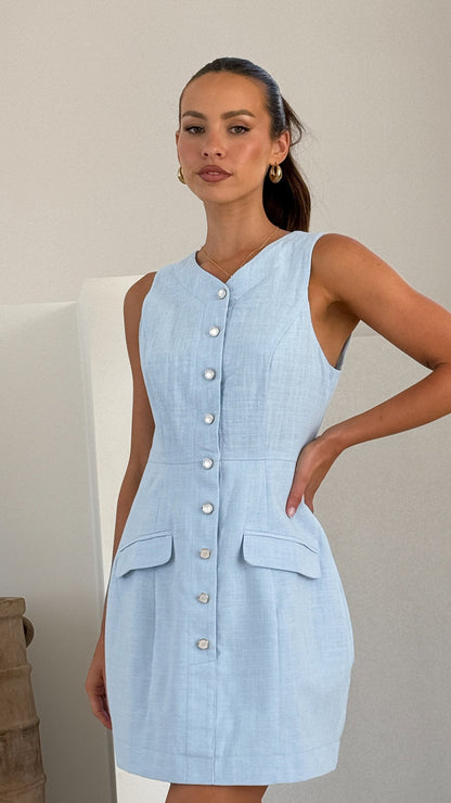 Powder Blue Linen Mini Dress