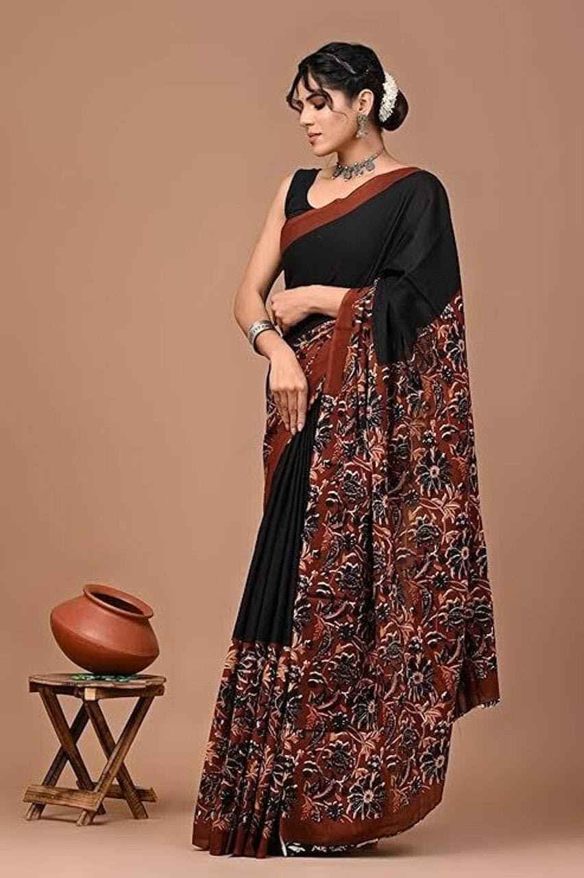Rust Bloom Handcrafted Mulmul Cotton Saree