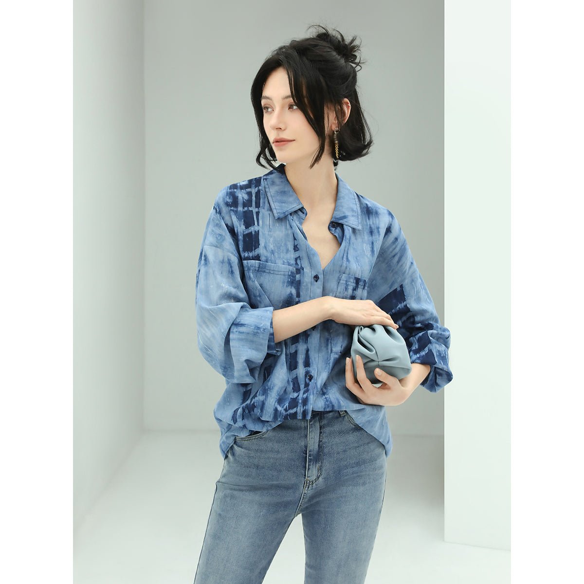 Summer Wave Tie-Dye Casual Blue Shirt