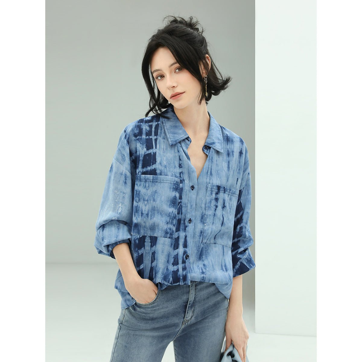 Summer Wave Tie-Dye Casual Blue Shirt