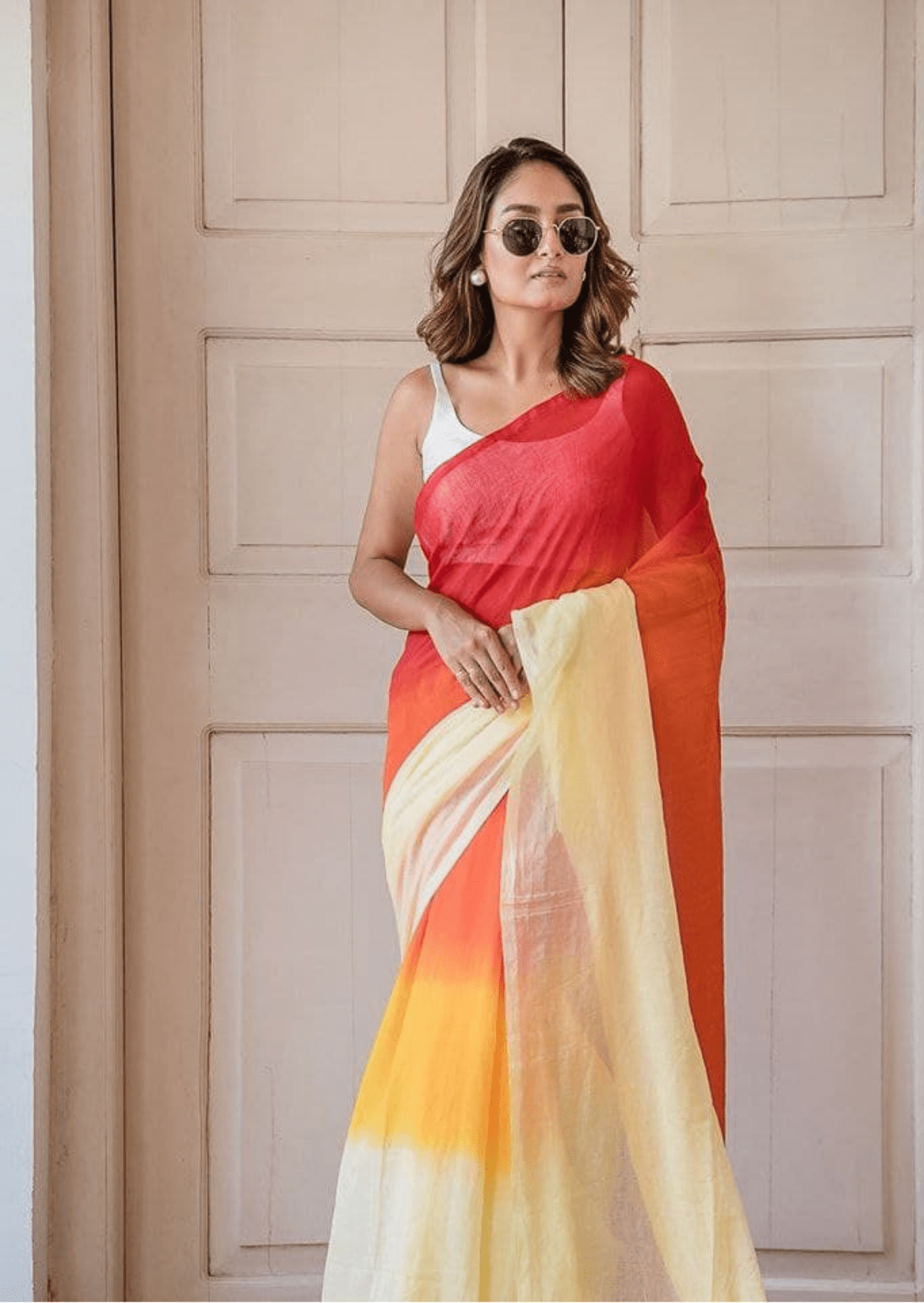 Sunset Radiance Linen Saree