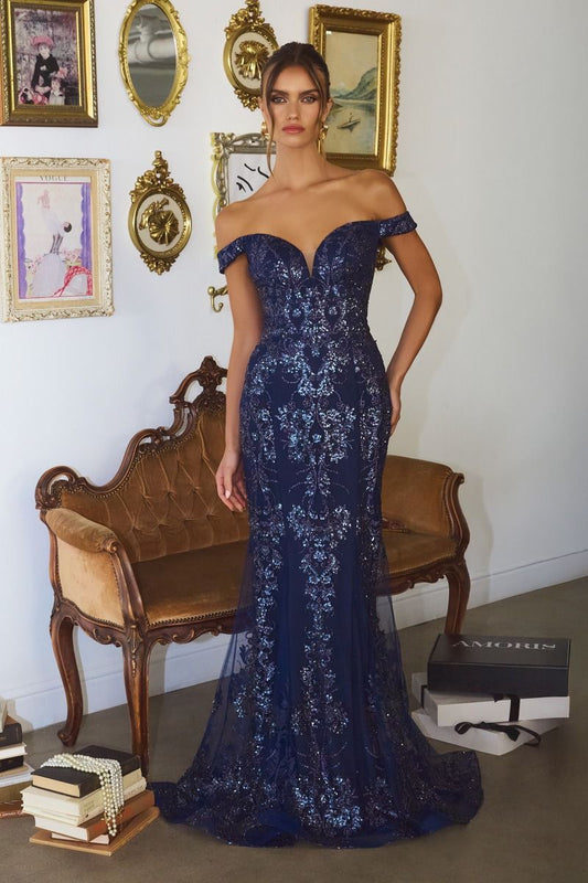 Off The Shoulder Sequin Gown