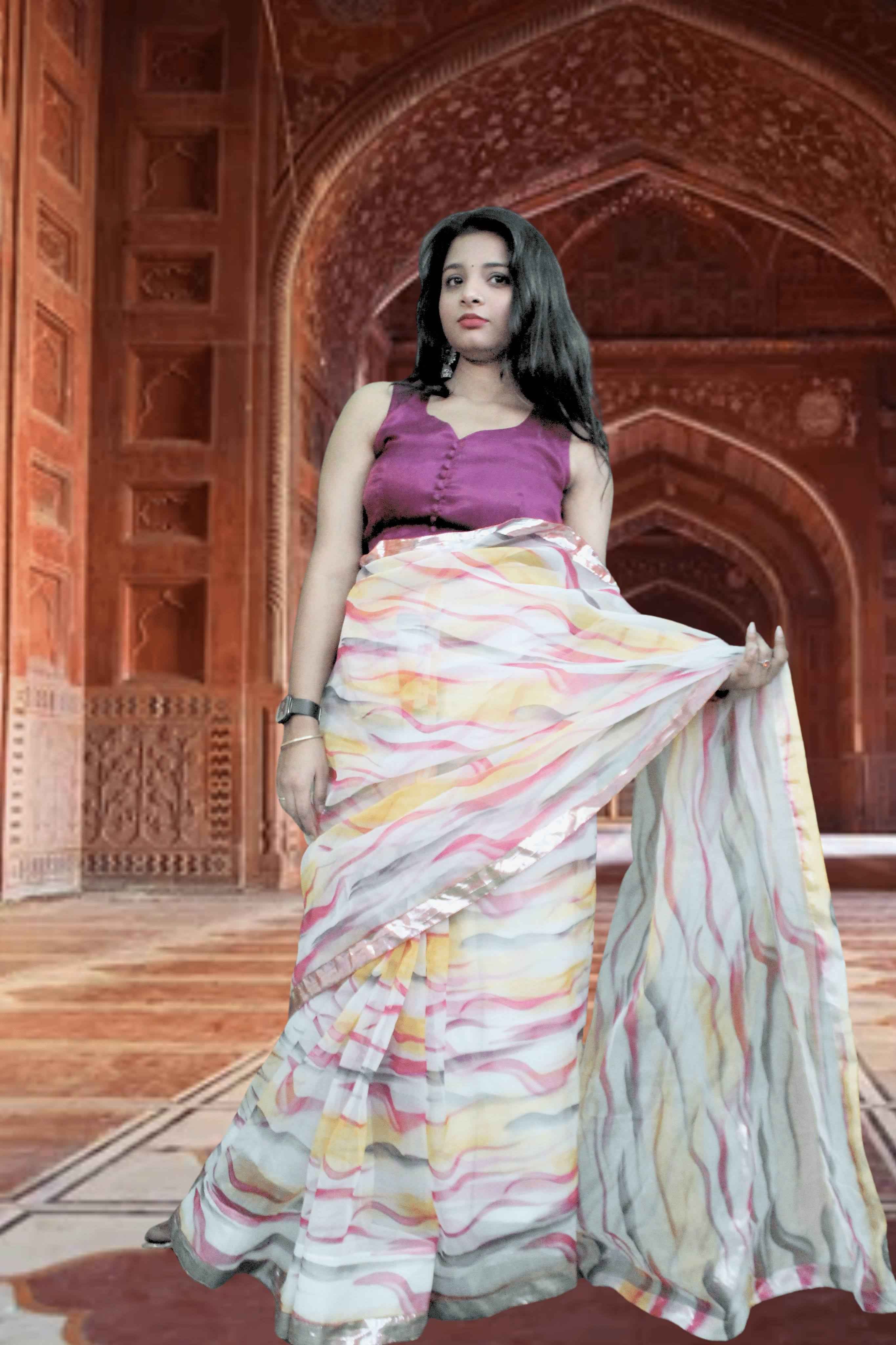 Tarang Leheriya Organza Saree with Blouse